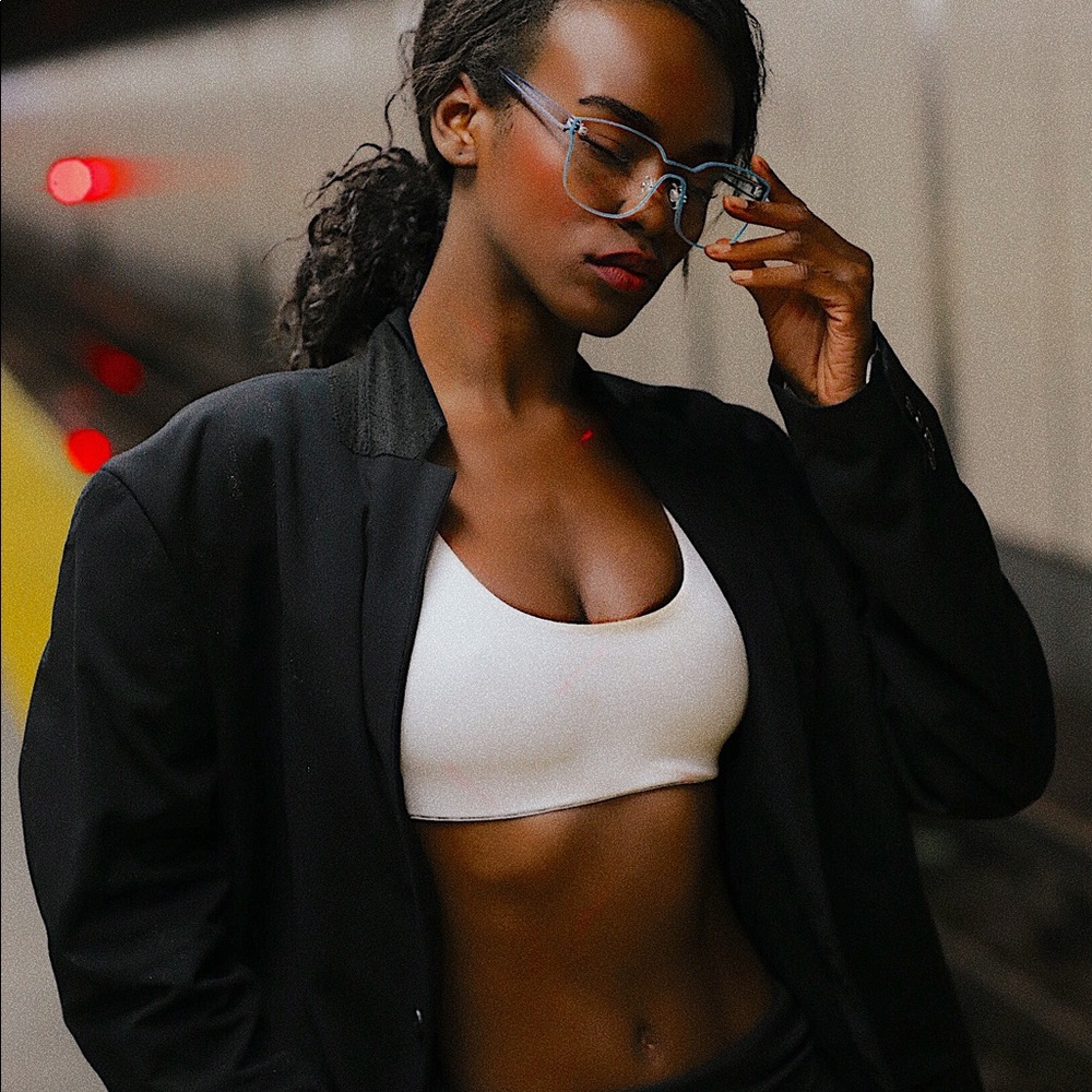 Blue frame glasses